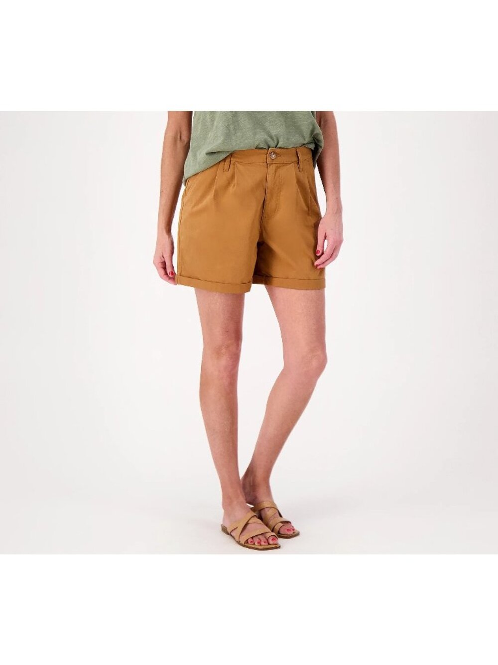 Candace Cameron Bure Short Size 12 Petite Pleated Stretch Twill Desert Ochre NEW